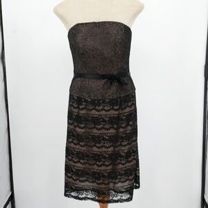 Dolce Jovani Cocktail Dress Womens Black Beaded Lace Strapless Formal Gown